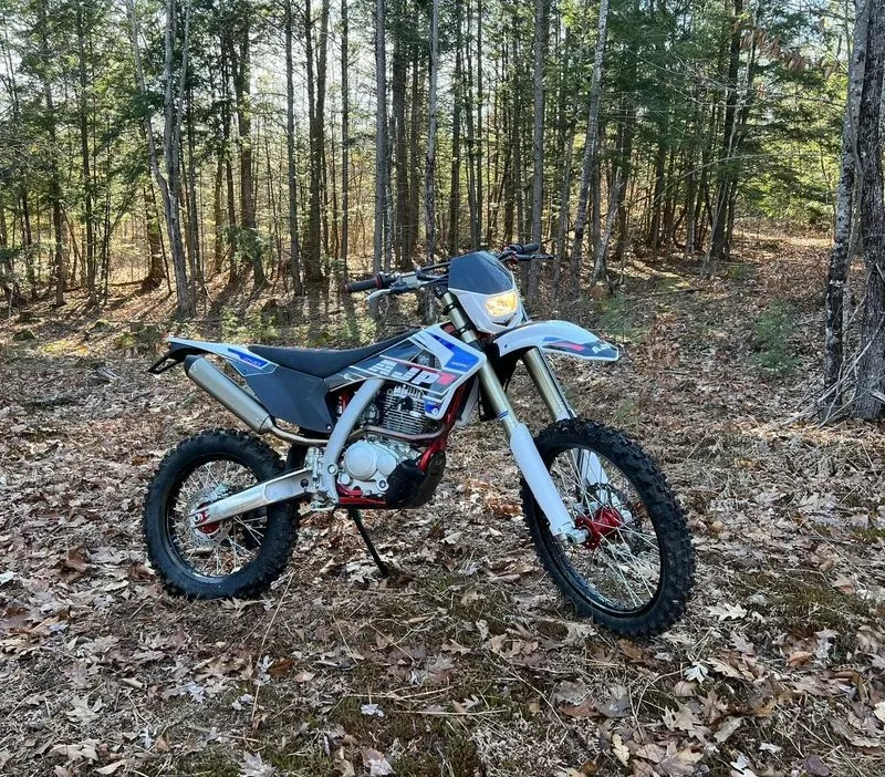 Moto AJP dans la forêt